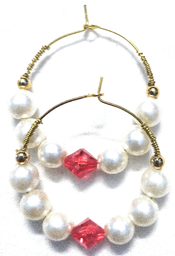 NIBRAS Pearl Red Tyre-Cut Crystal Hoop Earrings - B09JM4K6Q4, 5 gm, 4.5cm x 4cm x 1cm